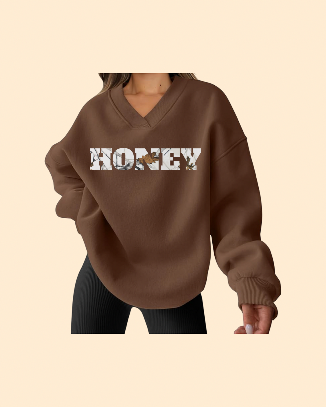 White Camo Honey V Neck